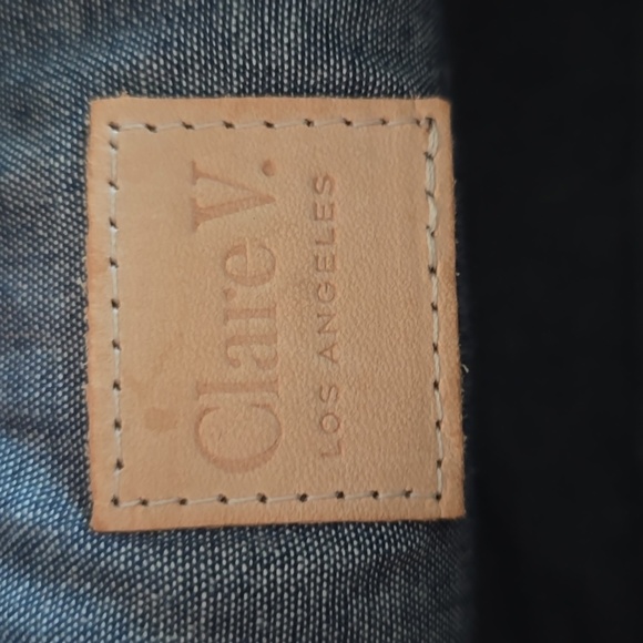 Clare V Women's. Midi Sac Bag Tan Spring Snake Evergreen/Navy/Red Stripe - Picture 10 of 11